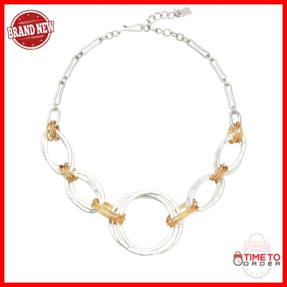 Two-Tone Metal Wire Wrapped Open Circle Collar Necklace with Hook Closure